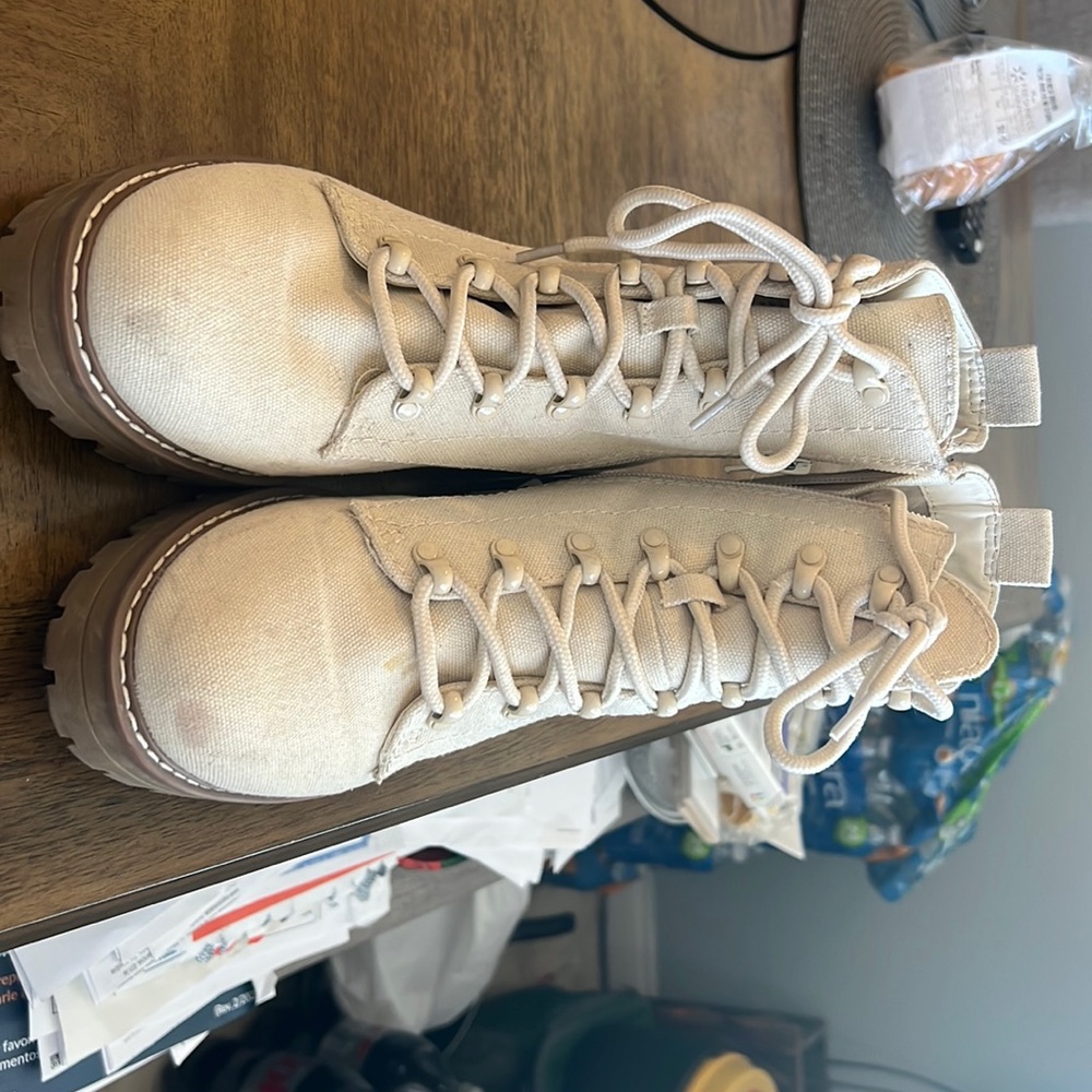 Beige combat boots